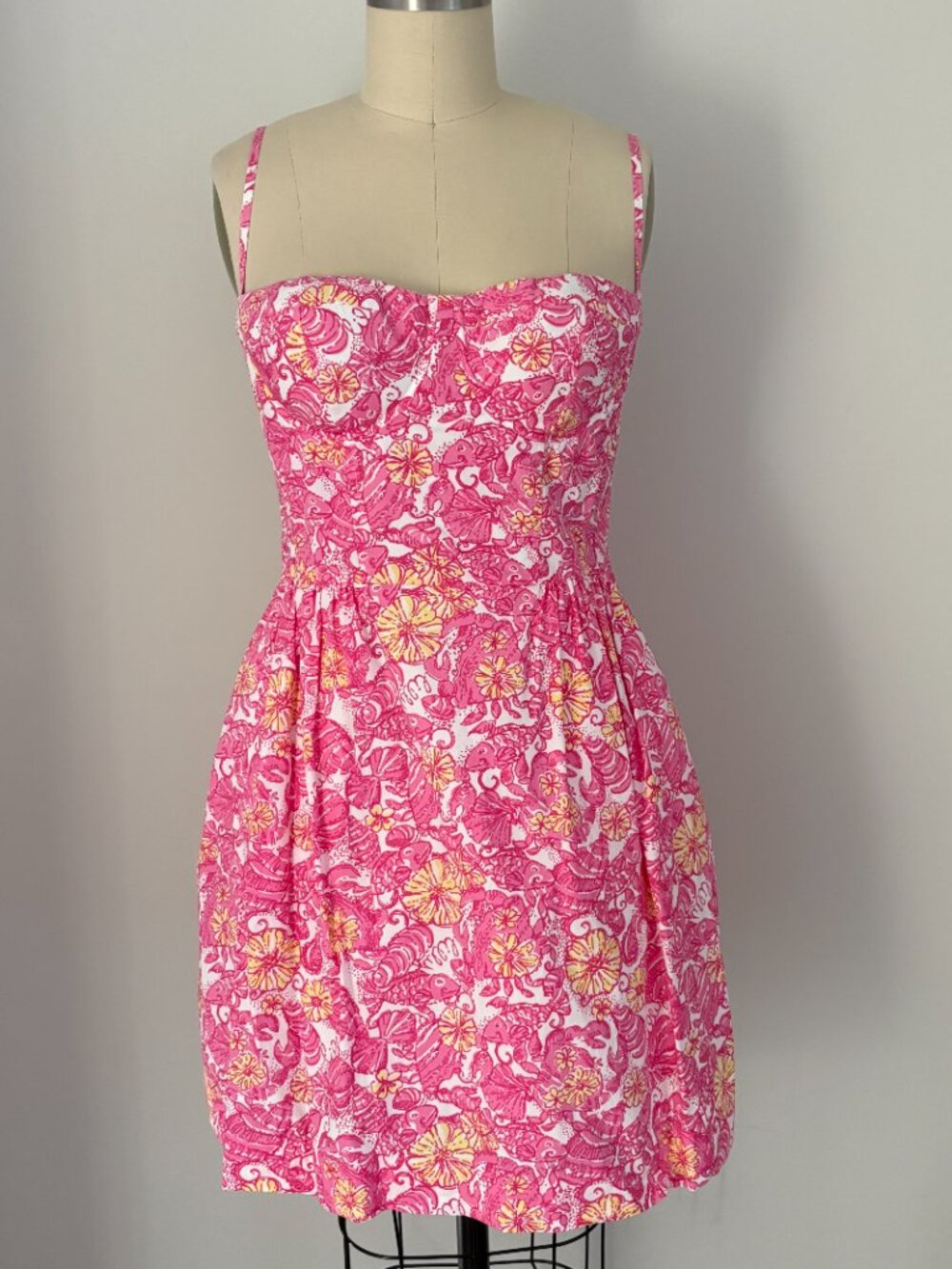 Lilly Pulitzer Georgie Dress Chum Bucket Pink Yellow Floral Grandmillennial Sz 8